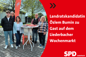 Zusammen am Infostand (v.l.n.r) Adrian Bellingen, Nicole Dittmar, Özlem Bumin, Gerhard Rutz, Susanne Martinez de Uña.